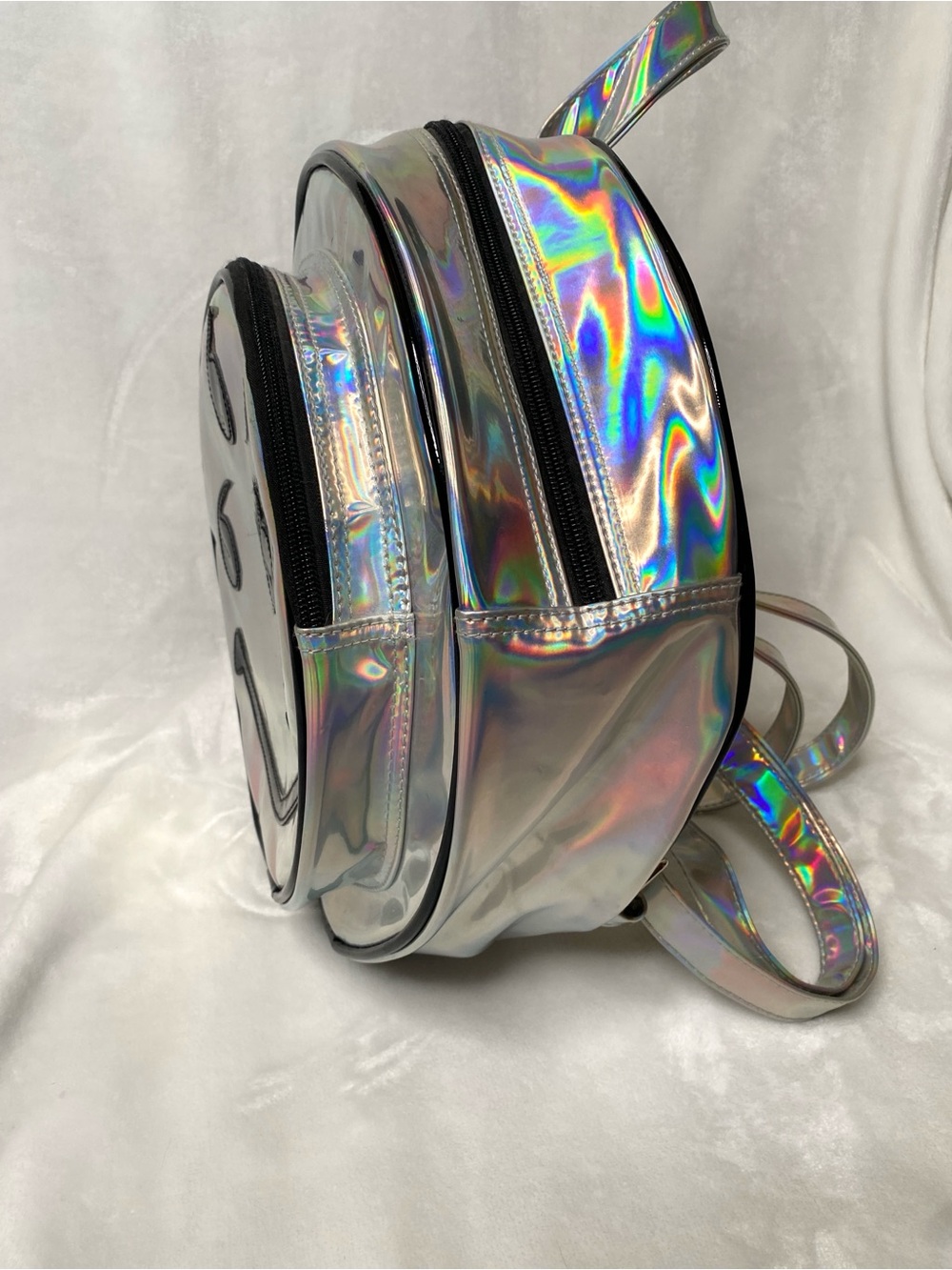 666 Holographic Smiley PVC Cyber Rave Grunge Backpack RARE - Picture 4 of 16
